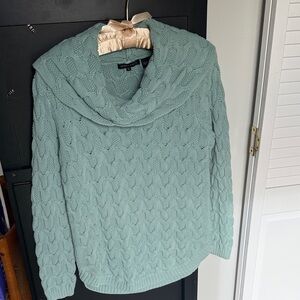JEANNE PIERRE Cable Knit Cowl Neck Sweater - Mint Green